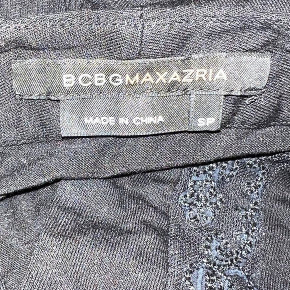 BCBG Belted Black Small Petite SP Casual V-Neck Lace Accent Dress - Picture 3 of 4